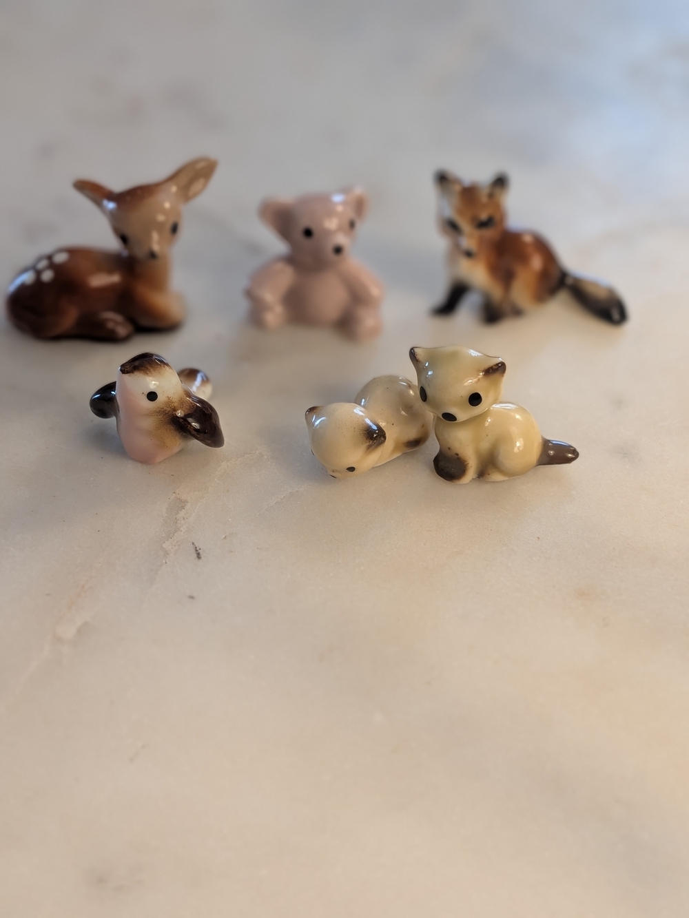 Mini Ceramic Woodland Animal Figurine Set Of 6 Vintage - Picture 2 of 14